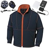 空調服 空調風神服 2017年新商品 袖取り外し長袖ブルゾン(半袖)(2017年最新型/日本製/リチウムイオンバッテリー/新型ファン)≪099‐KU91624≫ (4L, 3-ネイビー)
