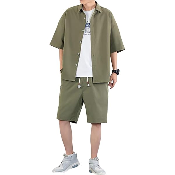 Amazon | [JINPIN] メンズ シャツ ハーフパンツ セットアップ ジャージ