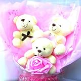 ベアブーケ　3匹　4種 アレンジメント 花 ギフト【 発表会　演奏会　プレゼント くま束 クマ束 花束 クマブーケ　造花　ブーケ　ウェディング　卒業　卒業祝い　卒園祝い　引越祝い　退職祝い】 (ピンク