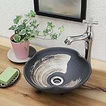 Amazon | 信楽焼 3カラーから選べる 洗面ボール 【黒ハケメ花型