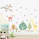 toonolフォレストツリー動物キリン鹿ウォールステッカーの装飾のステッカー子供赤ちゃん保育園寝室装飾ポスター子供デカール、90 x 60 cm