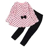 leoy88幼児女児ドット印刷Clothes Bow Top Tシャツ+パンツ服装セット 120 ピンク Leoy88