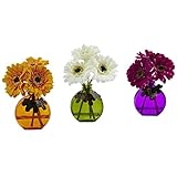 Home Indoor Decorative Tabletop Gerber Daisy with Colored Vase (Set of 3)