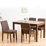 【ダイニングセット 4人用】北欧スタイル 4人用ダイニングテーブルセット 天然突板テーブル 優しい風合いのファブリック・ダイニングチェア クッション性 すべり止め付き おしゃれ 張り地：ブラウン 色：ブラウン