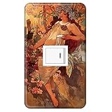 スイッチプレート カバー 西洋名画 アルフォンス・ミュシャ 四季-秋 1つ穴