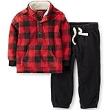 Carter's(カーターズ) フリースモックネック＆パンツセット(Red/Black) 9M(6-9ヶ月) [並行輸入品]