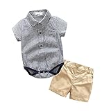 Boys 2pcsコットン半袖ボディスーツ+カーキ短パン夏服服装セット