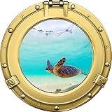 12 "舷窓出荷ウィンドウOcean Sea View Green Sea Turtle # 4真鍮壁デカール子供ステッカーベビールームホームアート飾りグラフィックS