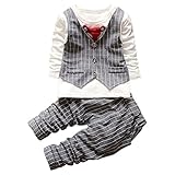 QIAONAI 男の子 スーツ　ベビー服 子供服 　男の子　フォーマル スーツ　ロンパース 　上下2点セット　Tシャツ＋ズボン　長袖 チェック柄 ベスト　ネクタイ　 結婚式 入園式 発表会　七五三 お