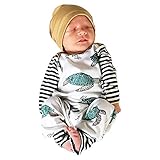 Fheaven (TM) 新生児 赤ちゃん 男の子 女の子 コットン べっ甲 ロンパース ジャンプスーツ 帽子 秋冬服セット 12-18 Months ホワイト