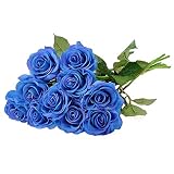 造花 バラ 10本セット 枝付き 叶付き リアル ローズ 花束 部屋装飾 結婚式 二次会 バレンタインデー 恋人 ギフト 花飾り ブルー