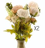 人工シルクフラワーBouquets（2パック）、2 Bunches of colored Peonies ; Faux Blossoms Great for Wedding &ブライダル、ホームデコレ