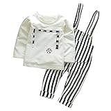 Tovadoo 子供服 ベビー服 男の子 トップス+サロペット セットアップ 長袖 多色 秋冬 縞模様 サッカー柄 部屋着 保育園 旅行