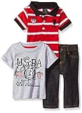 U.S. Polo Assn. Baby Boys' Polo T-Shirt and Pant Set Red Striped 3/6 Months [並行輸入品]