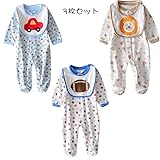 M2C ベビー服 女の子 男の子 カバーオール 長袖 新生児 肌着 ロンパース 前掛け付き 3枚セット 0/3M