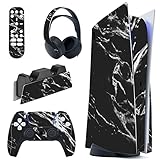 PlayVital ps5コンソールディスクエディションに対応用カスタムステッカー、ps5コントローラー＆充電ステーション＆ヘッドセット＆メディアリモート用ps5ステッカーシール【ブラックマーブル】
