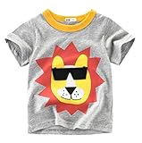 ふく福 可愛いキッズベビー半袖Tシャツ 子供服 幼児上着 薄手ソフト丸首 春夏 男の子 お出かけ 出産祝い プレゼント虎 ライオン 漫画の柄 2歳-10歳 (ライオン, 100cm)