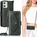 MOTO G64 5G / G64y 5G 手帳型 MOTO G64y 5G MOTOG64 5G 通用 スマホケース MOTOROLA g64 手帳 MOTOROLAG64 手帳型 モトローラ モトG64 case Heofuixt カード収納 適用 スナップ 肩掛け ショルダー 調節可 ストラップ 斜めがけ ポシェット ショルダーケース ストラップ付き カードケース レトロ グリーン
