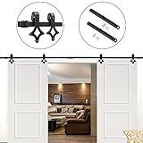 Hahaemall素朴な農家Rhombus Shapeバーンドアハードウェアスライドダブル木製ドアクローゼットスチールトラックHeavy Hanging 13FT Double Door with S