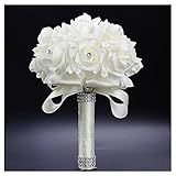 StillCool 花束　ウェディングブーケ 造花 花束 花嫁フラワー　結婚式ブーケ用花　　 ローズ バラ　結婚式　 新婦 　花嫁用 　造花　コスプレ道具　コスチューム 適用　 (ホワイト)