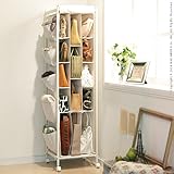 バッグ収納　収納ラック【PERANペラン 3連】≪縦型タイプ：14個収納可能≫ポケット・キャスター付き (アイボリー)