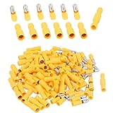 BESTU ギボシ端子 4-6mm² 25A オス メス 各50個セット スリーブ付き 差込形ピン端子パック 圧着端子 電線接続用 絶縁圧着端子セット PVC完全絶縁 MPD 5.5-195 FRD5.5-195 A.G.W12-10 イエロー