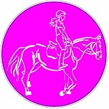 米国カスタムステッカーGirl Riding Horse円ステッカー 3" ピンク USCS-1499658938-3