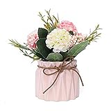 AOLVOシルク花で花瓶、人工シルクアジサイ花ブーケwith Ceramic Jarホームロープ花嫁ウェディング提案書用ホーム装飾、最高の贈り物 6282972634214
