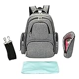 iSuperb マザーズバッグ バックパック リュックサック デイパック 旅行バック　多機能 防水 可愛い3way　（ママバッグ、吊り下げベルト、おむつ換え用マット、ほ乳びんケース）4セット(グレー)