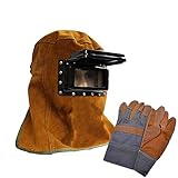 来慶 (ライケイ) 溶接面 革手袋付 軽量 コンパクト レザー ゴーグル 革製 はね上げ 保護具 火傷 防止
