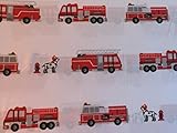 Boy Zone Red Fire Trucks and Dalmations on White Boys Sheet Set, Full [並行輸入品]