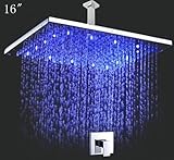 カスケーダバスルームシャワーセットwith 16 " Rainfall正方形LEDシャワーヘッドシャワーアームとA切替弁バルブ、ステンレススチールとクローム仕上げ