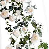 ST TS バラ 薔薇 ガーランド 造花 シルク フラワー インテリア スワッグ 結婚式 パーティー 飾り付け 装飾 (02 白・ホワイト)