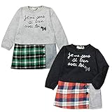 (ブラック/95cm)ベビー服 女の子 ワンピース 長袖 ロゴプリント 千鳥格子×チェック柄切替 イカリボタン装飾 女児 ベビー