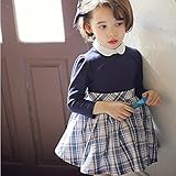 Candykids 子供 キッズ 長袖 女の子 ガールズ ワンピース フレア スカート フォーマル 結婚式 発表会 チェック 卒業式/スーツ/ピアノ/結婚式/面接/七五三/入学式 (110cm)