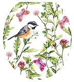 High Quality, Toilet Seat Cover Decal, Chickadee in Garden, Size Round/standard