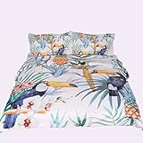3D効果完全な寝具セット羽毛カバー鳥の花の白と緑の枕キルト通気性（シングルダブルクイーンキング）3つの作品,220*240Cm