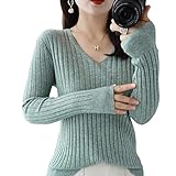 [Wowcarbazole] セーター レディース Vネック リブニット 長袖 無地 トップス カットソー リブ おしゃれ かわいい ニット 秋 冬 ストレッチ 通勤 シンプル