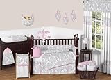 Sweet Jojo Designs Pink Gray and White Elizabeth Baby Girl Bedding 9pc Crib Set [並行輸入品]