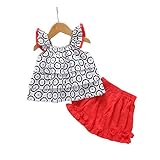 ベイビー服 女の子 Pojour ノースリーブトップス Ｔシャツ+パンツ ガールズキャミソール 可愛い2セット 子供ギフト 綿 通気 赤 100cm