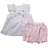 《初夏盛夏対応》(日本製) Pample Mousse(パンプルムース) 先染80ローンストライプいちご刺繍フリル袖ミルキースーツ 80cm /PK NO.DP-72456