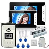 7インチカラービデオドアホンインターホンシステム2モニター1 RFID HDドアベル1000TVLカメラ+電気磁気ドアロック180KG