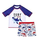 (フィーショー)FEESHOW 子供水着 男児 男の子 ベビー 水着セット 水着トップス ボトムス 2点セット キッズ ボイーズ スイムウェア 海水浴 ホワイト＆ブルー 12M
