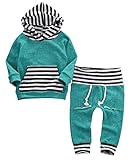 CANIS子供　ストライプポケット　フード　二点セット　女の子　男の子　ピンク　グリーン (6-12M, 緑)