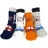 ［キロフライ］kiloflyベビーノスキッドコージーソフトコットンソックスバリューパック、[4ペア、ホワイト、グレー、オレンジ、ダークブルーのセット] 、ビートル、12 - 24ヶ月