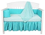 Turquoise and White Ogee 4 Piece Baby Crib Bedding Set by BabyBebe