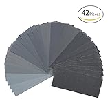KKmoon 42枚セット 紙ヤスリ サンドペーパー 120〜3000粒度 9 * 3.6インチ 木製家具 湿式/び乾式サンディング 金属サンド 自動車 研磨 仕上げ