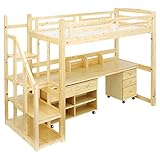 階段付き 木製 システムベッド Amigo2(アミーゴ2) デスク・ワゴン・ラック付き (ナチュラル)
