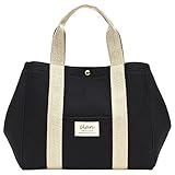 クラン(Clan) トートバッグ キャンパス 大容量 軽量 無地 レディースバッグ マザーズバッグ (L, ブラック（キャンパス）)