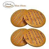 (4, Round) - 4 Pack Bamboo Trivet Mat Set, Heavy Duty Hot Pot Holder Pads, Non-Slip Hot Pot Holder (